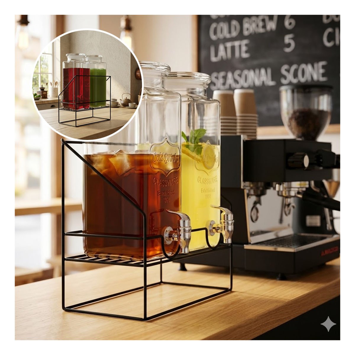 RECIPIENTE DE BEBIDA DOBLE 2,2L TRANSPARENTE CON SOPORTE FIRME YREGALO STICKER - 5