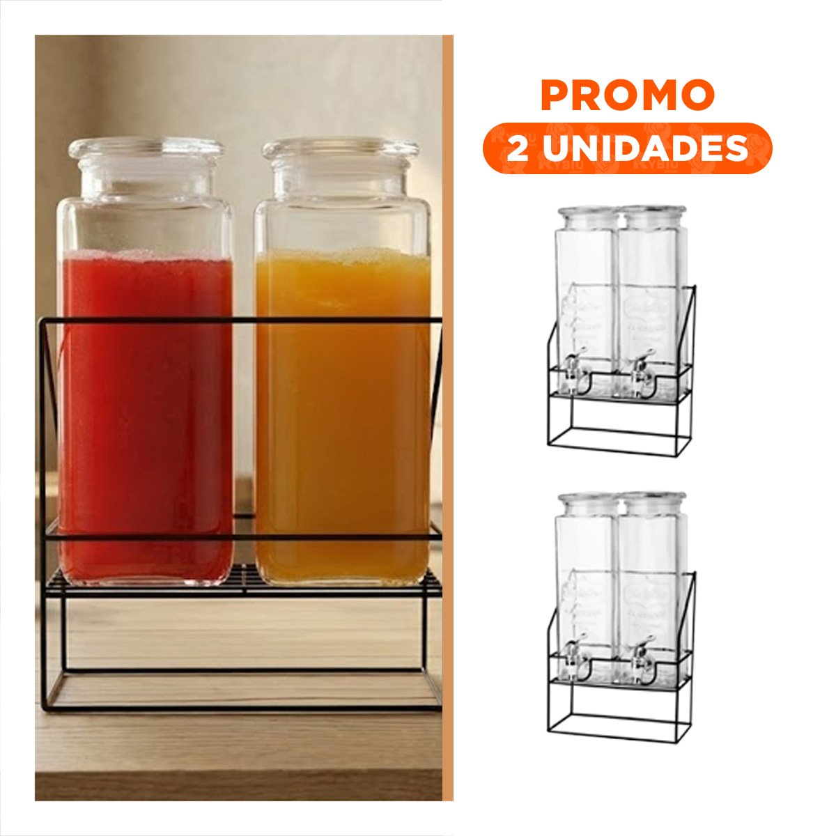 PACK2 CONTENEDOR DOBLE BEBIDA 2,2L TRANSPARENTE PARA FIESTA Y MESA - 1