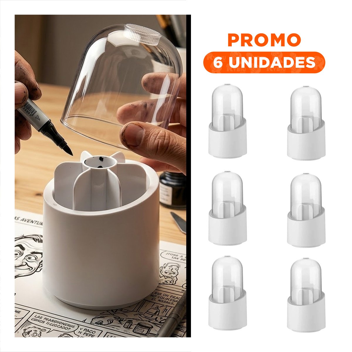 PACK6 PORTA COSMETICOS GIRATORIO BLANCO PARA ACCESORIOS DE BELLEZA DIARIO - 1