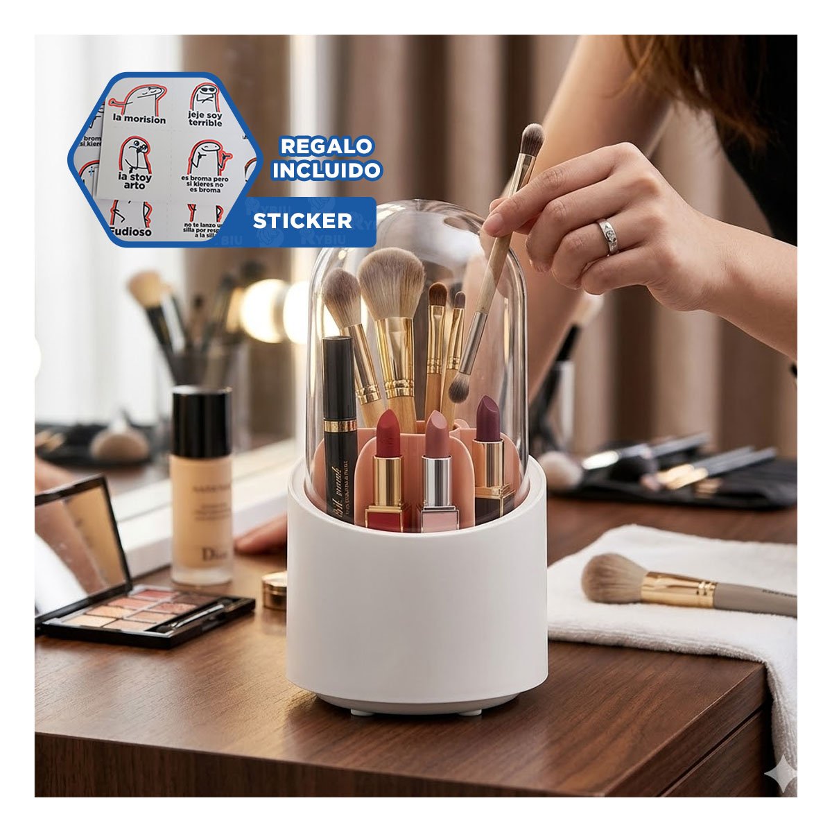 TORRE GIRATORIA ROSADA PARA ORGANIZAR MAQUILLAJE Y ACCESORIOS DE BELLEZA YREGALO STICKER - 1