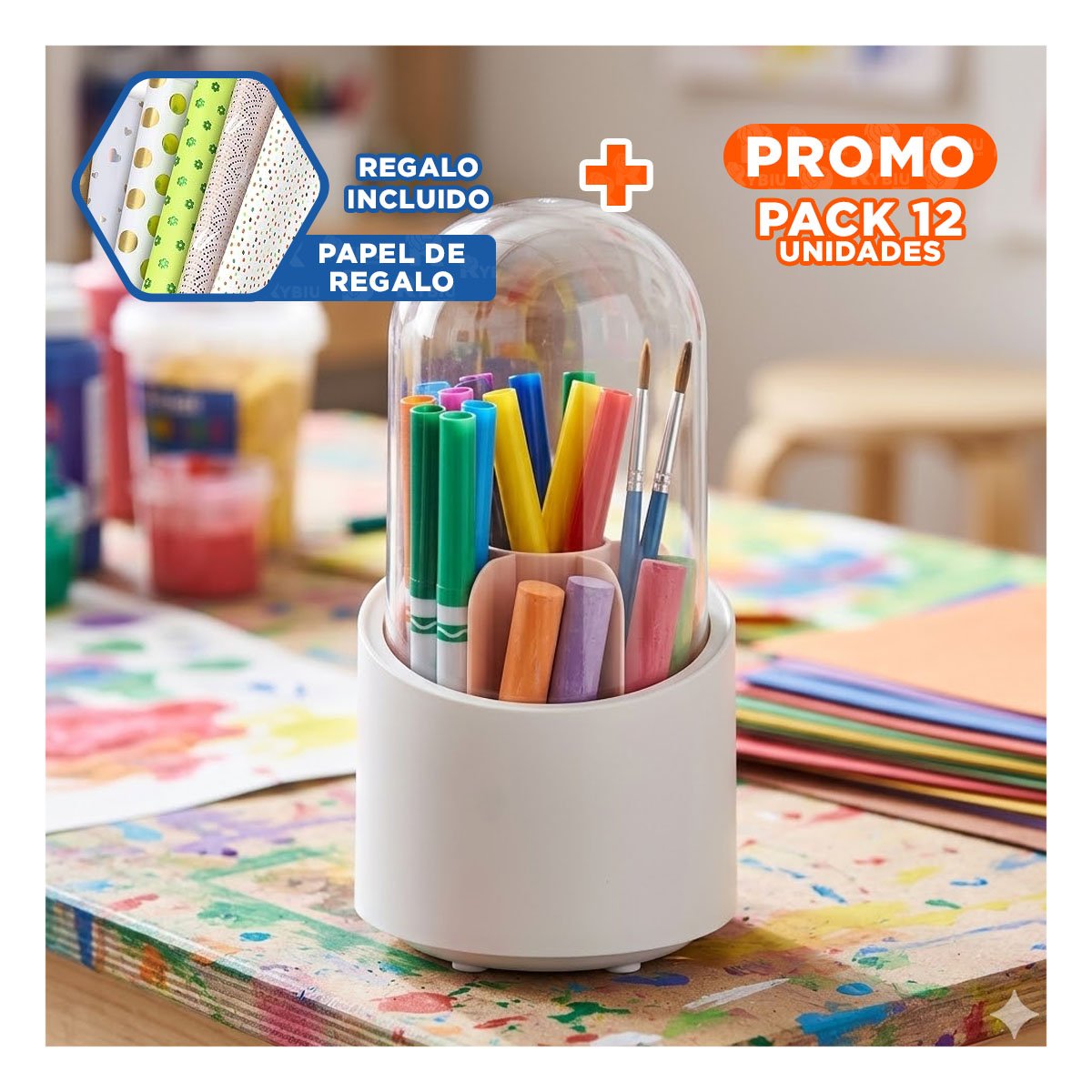 PACK12 TORRE GIRATORIA ROSADA PARA ORGANIZAR ACCESORIOS DE BELLEZA YPAPEL REGALO - 1