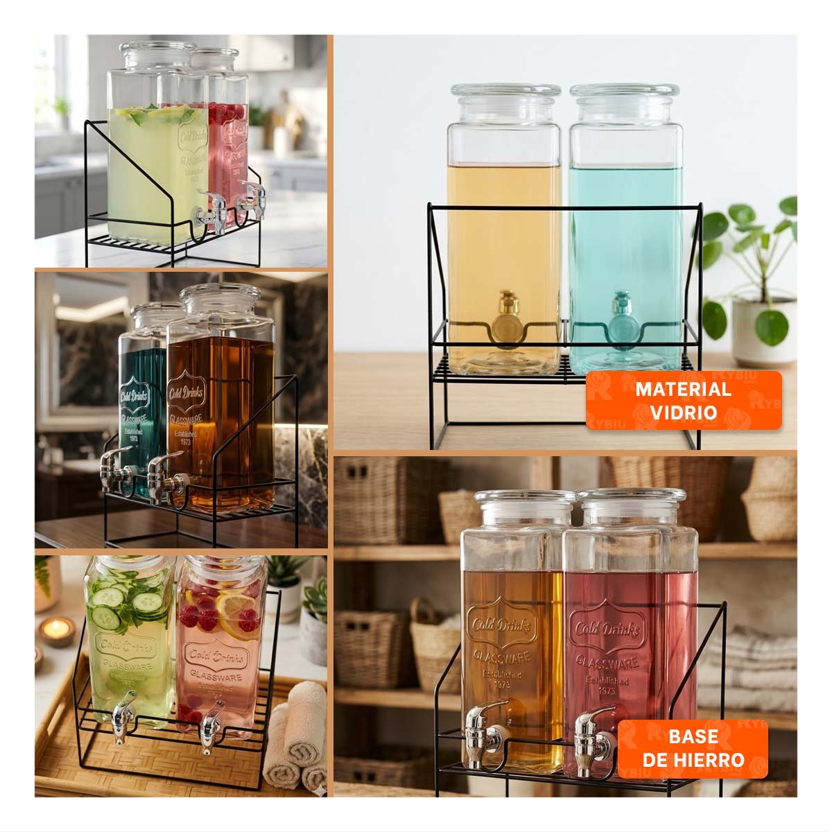 DISPENSADOR DOBLE BEBIDA 2,2L TRANSPARENTE CON BASE Y TAPA YLIGAS REGALO - 5