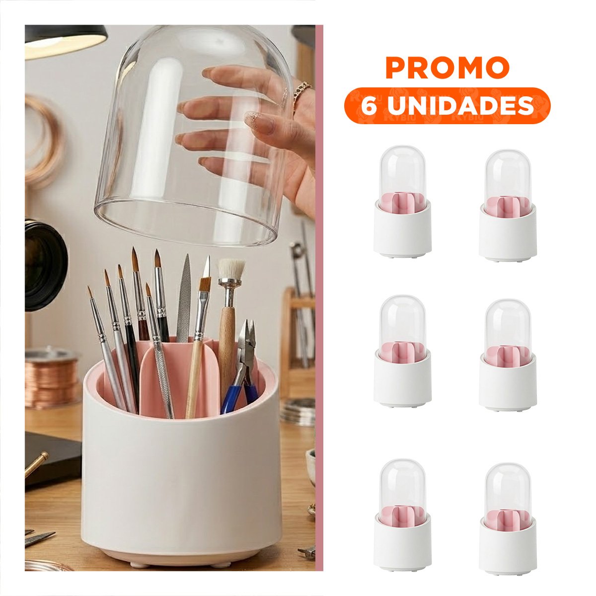 PACK6 SOPORTE GIRATORIO ROSADO ORGANIZADOR MULTIUSO PARA BELLEZA DIARIO - 1