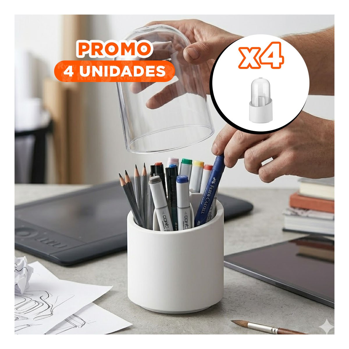 PACK4 SOPORTE GIRATORIO BLANCO DE MAQUILLAJE Y ACCESORIOS DE TOCADOR - 1