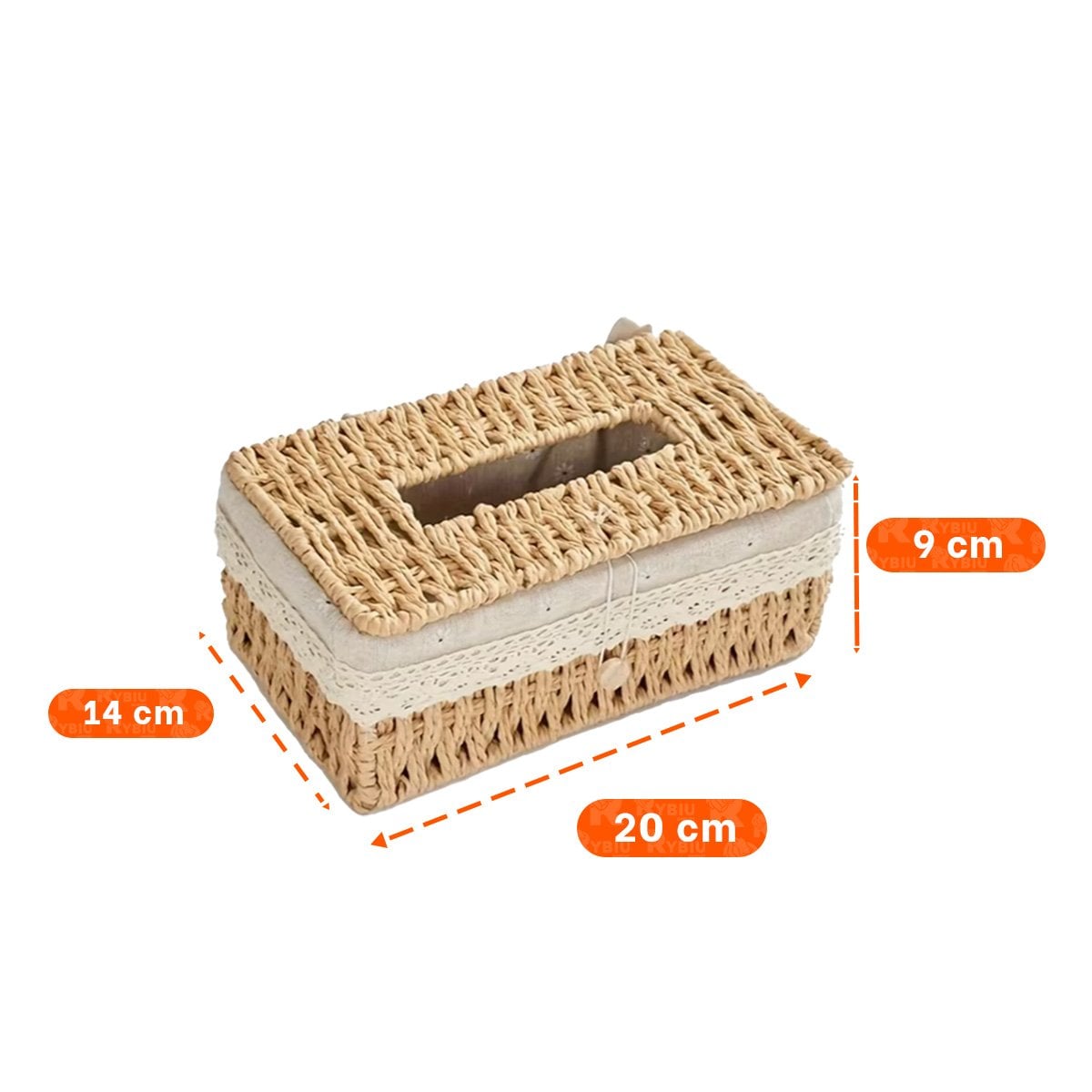 ORGANIZADOR SERVILLETAS CANASTA TEJIDA CON FORRO TELA BEIGE 20X14X9CM YREGALO STICKER - 4