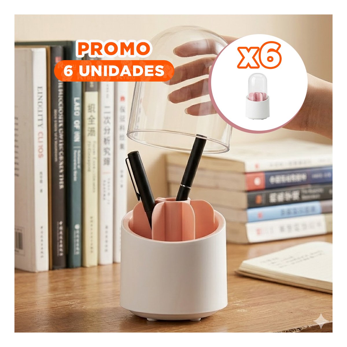 PACK6 ORGANIZADOR GIRATORIO ROSADO PARA ACCESORIOS DE BELLEZA DIARIO YREGALO STICKER - 1