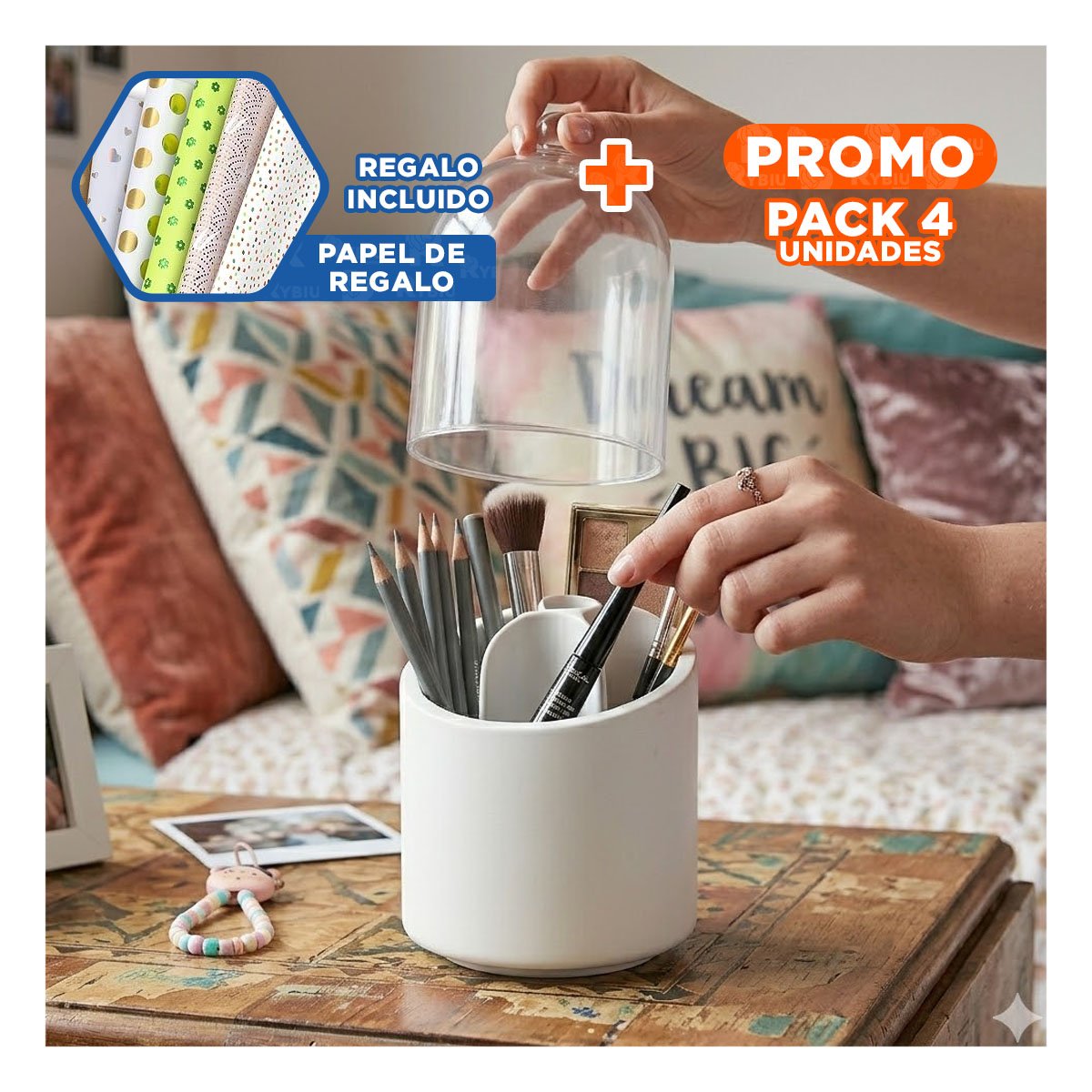 PACK4 BASE GIRATORIA BLANCA DE COSMETICOS PARA ORGANIZAR TOCADOR DIARIO YPAPEL REGALO - 1
