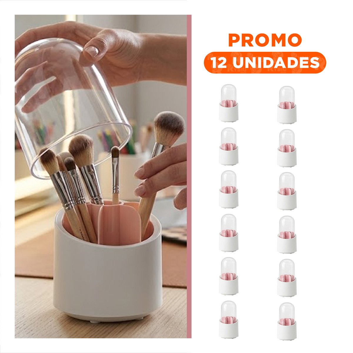 PACK12 SOPORTE GIRATORIO ROSADO PARA COSMETICOS Y BELLEZA DIARIO YREGALO STICKER - 1