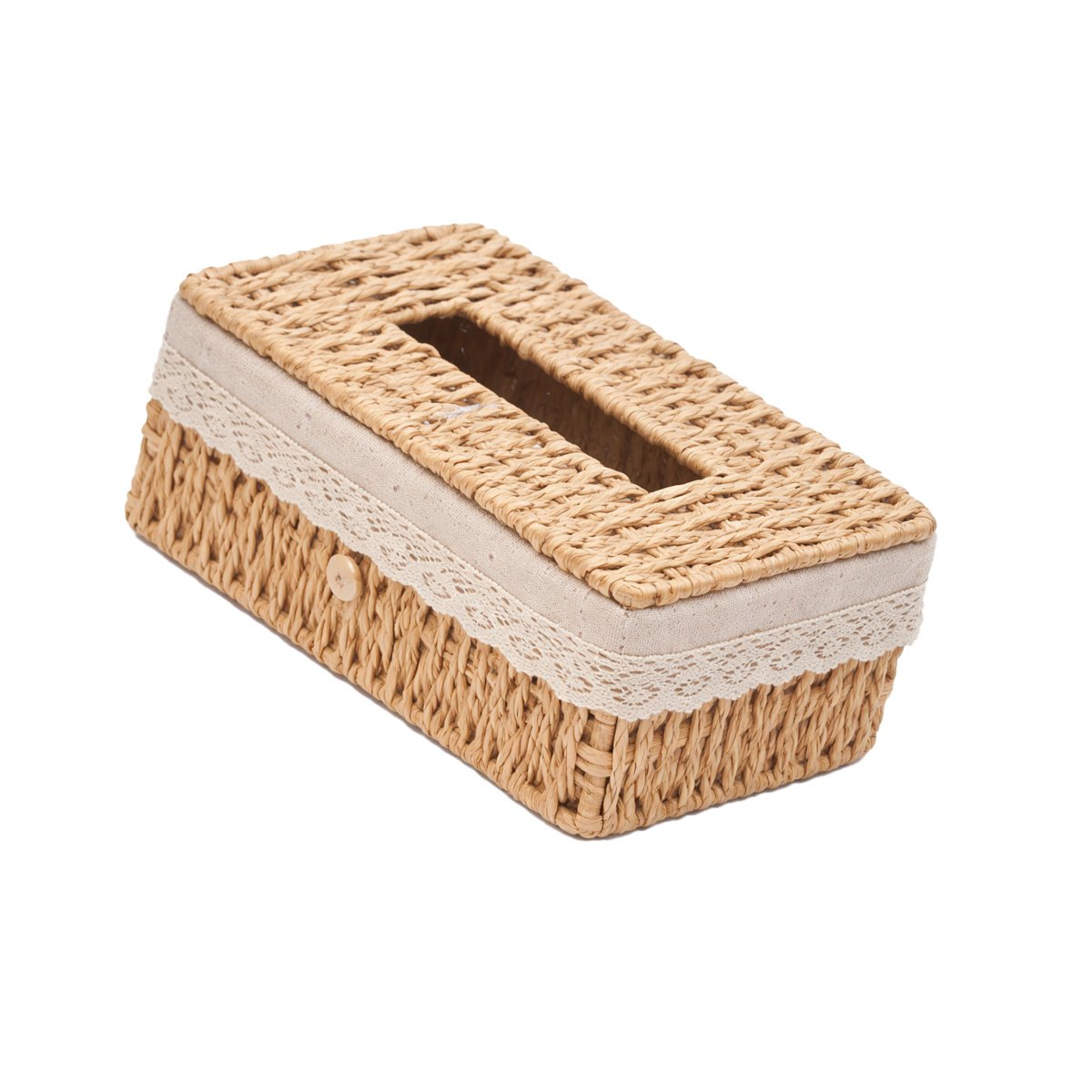 PACK6 ORGANIZADOR SERVILLETAS CANASTA TEJIDA BEIGE FORRO TELA 20X14X9CM YREGALO STICKER - 2