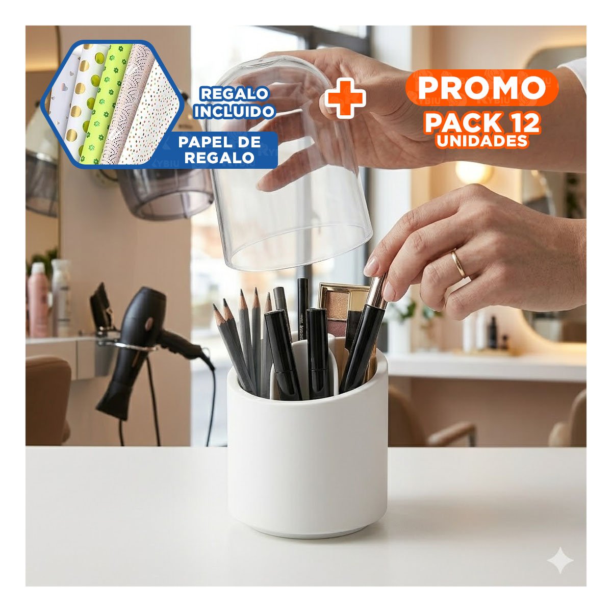 PACK12 ORGANIZADOR GIRATORIO BLANCO MULTIUSO PARA COSMETICOS Y BELLEZA YPAPEL REGALO - 1