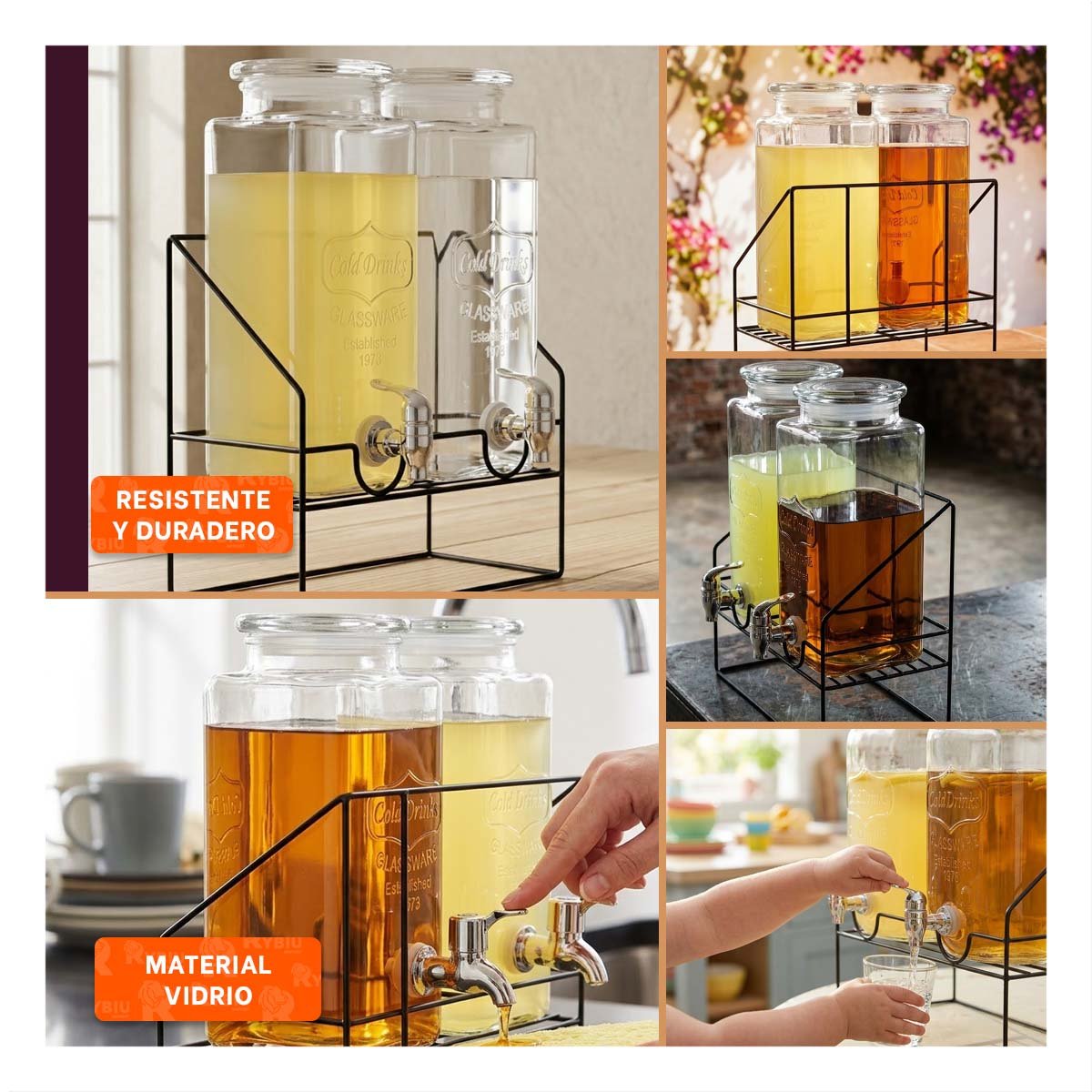 CONTENEDOR DOBLE BEBIDA 2,2L TRANSPARENTE CON GRIFO PRACTICO YSTICKY - 5