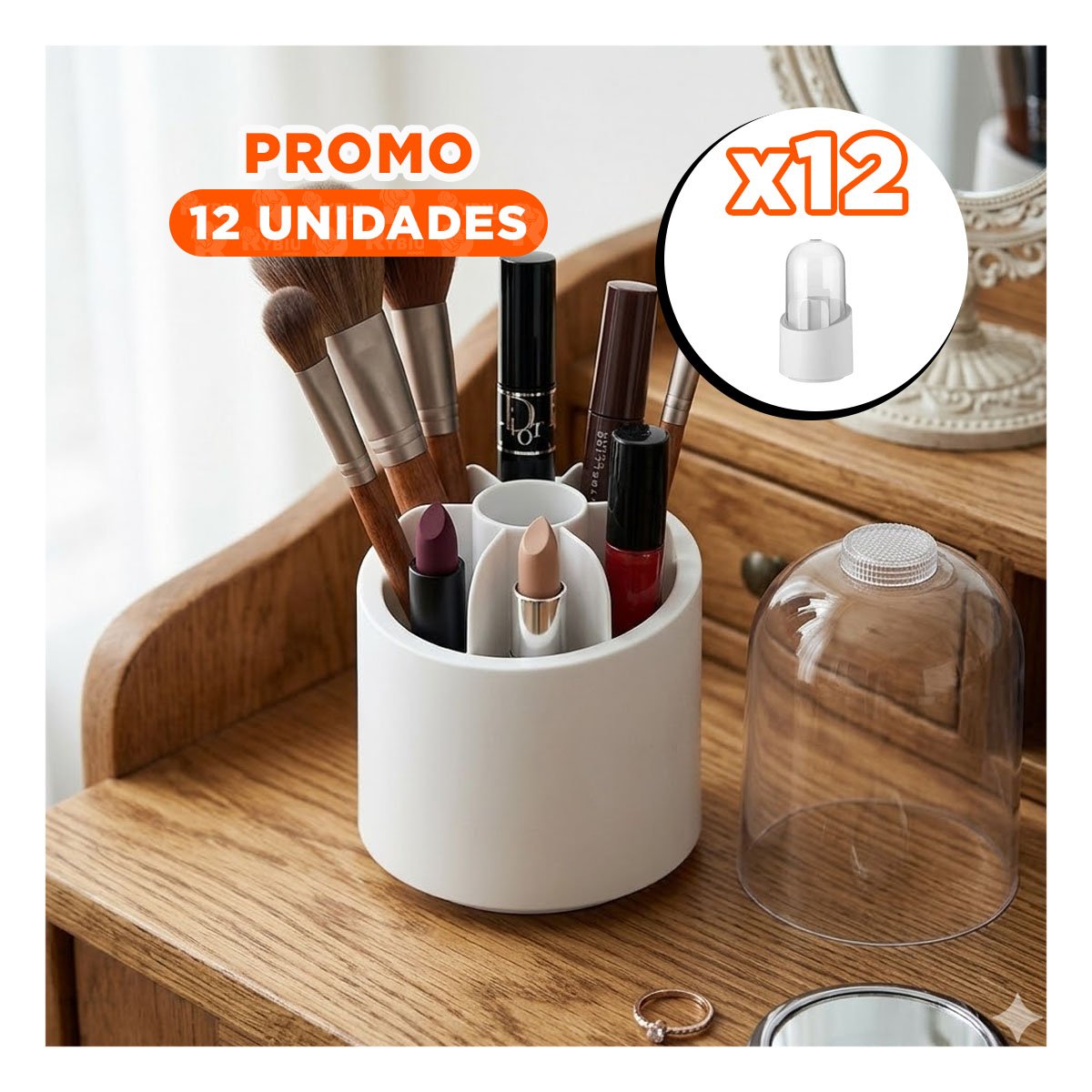 PACK12 BASE GIRATORIA BLANCA PARA MAQUILLAJE Y ACCESORIOS DE TOCADOR - 1