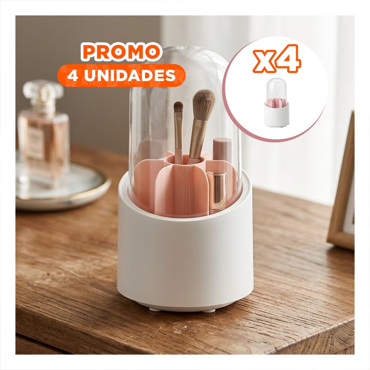 PACK4 ORGANIZADOR GIRATORIO ROSADO MULTIUSO PARA COSMETICOS Y BELLEZA - 1