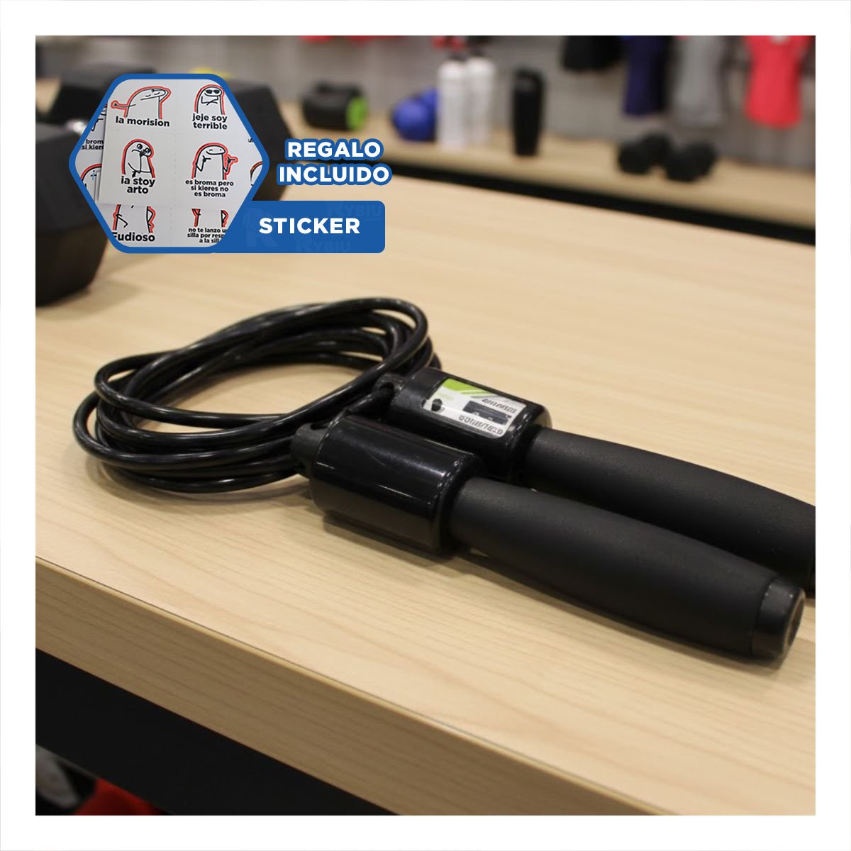 EJERCICIOS COMPLETOS CON SOGA PORTATIL PARA SALTOS NEGRO YREGALO STICKER - 1