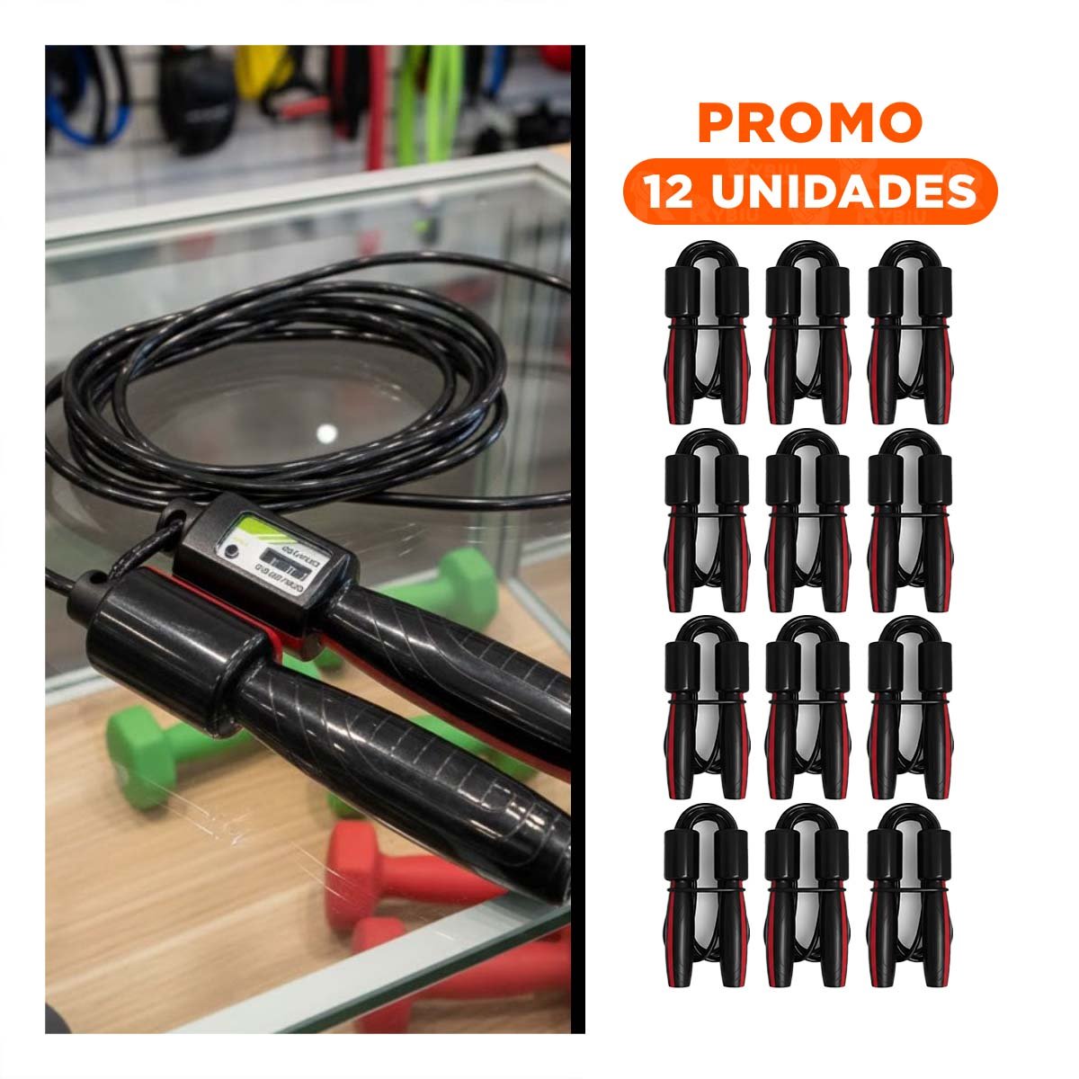 PACK12 PREPARACION DEPORTIVA CON SOGA PARA CARDIO NEGRO YREGALO STICKER - 1