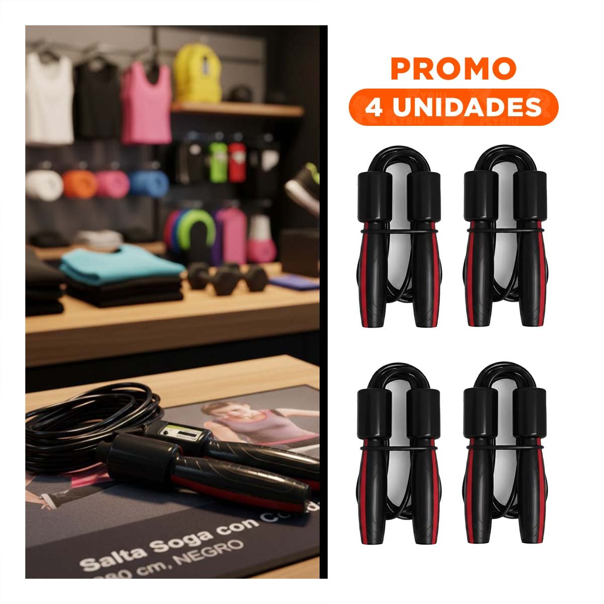 PACK4 ENTRENAMIENTO COMPLETO CON SOGA PROFESIONAL NEGRO YREGALO STICKER - 1