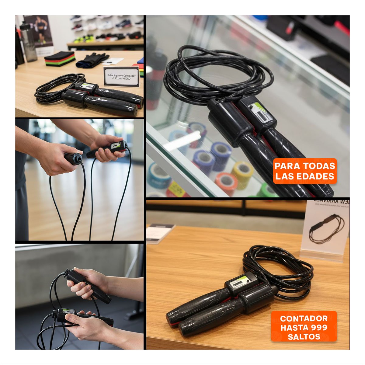 FITNESS DIARIO CON SOGA MULTIFUNCIONAL 280CM NEGRO - 5