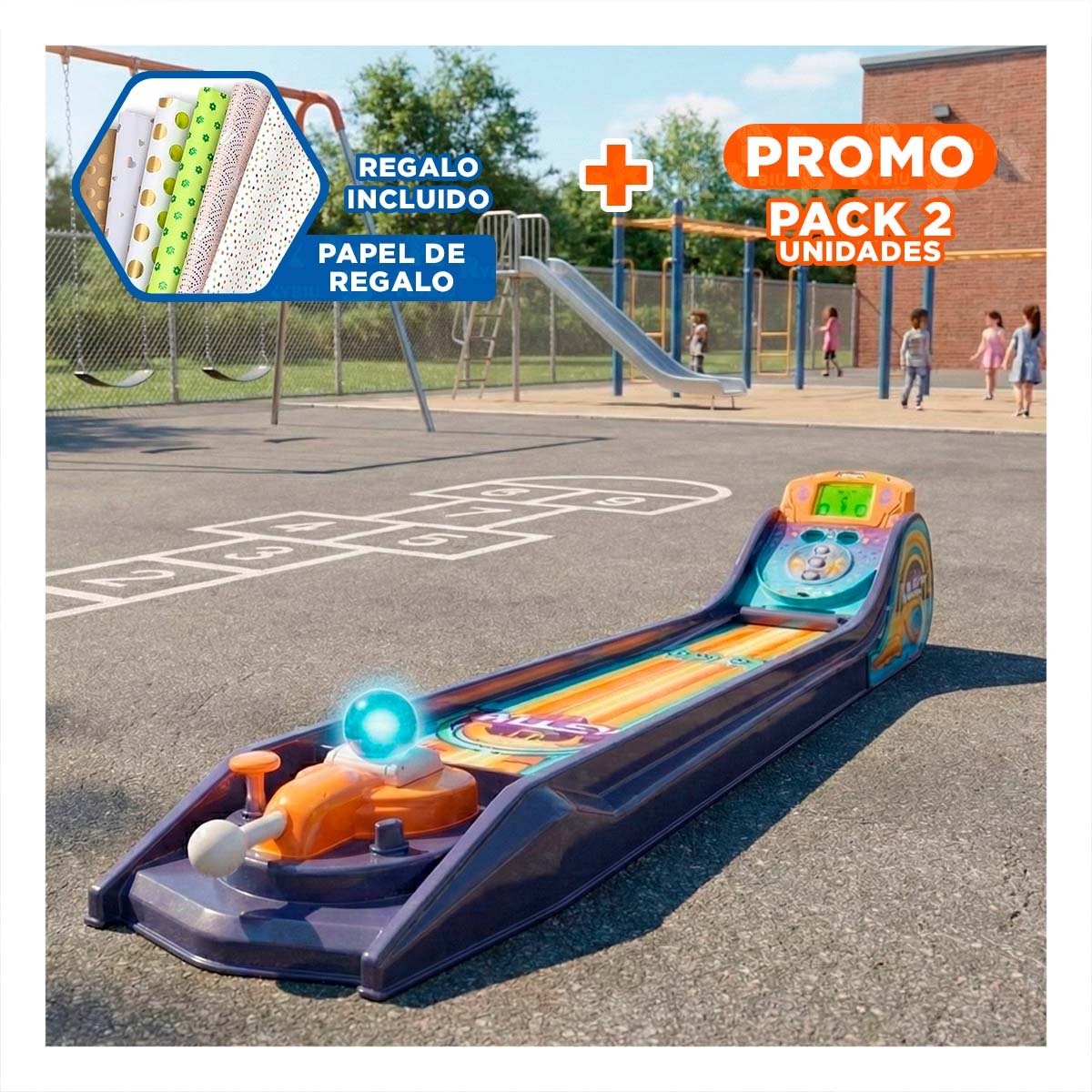 PACK2 PLATAFORMA DE PELOTA DE CALLE ELECTRONICO PARA DIVERSION EN AZUL Y NARANJA YPAPEL REGALO - 1