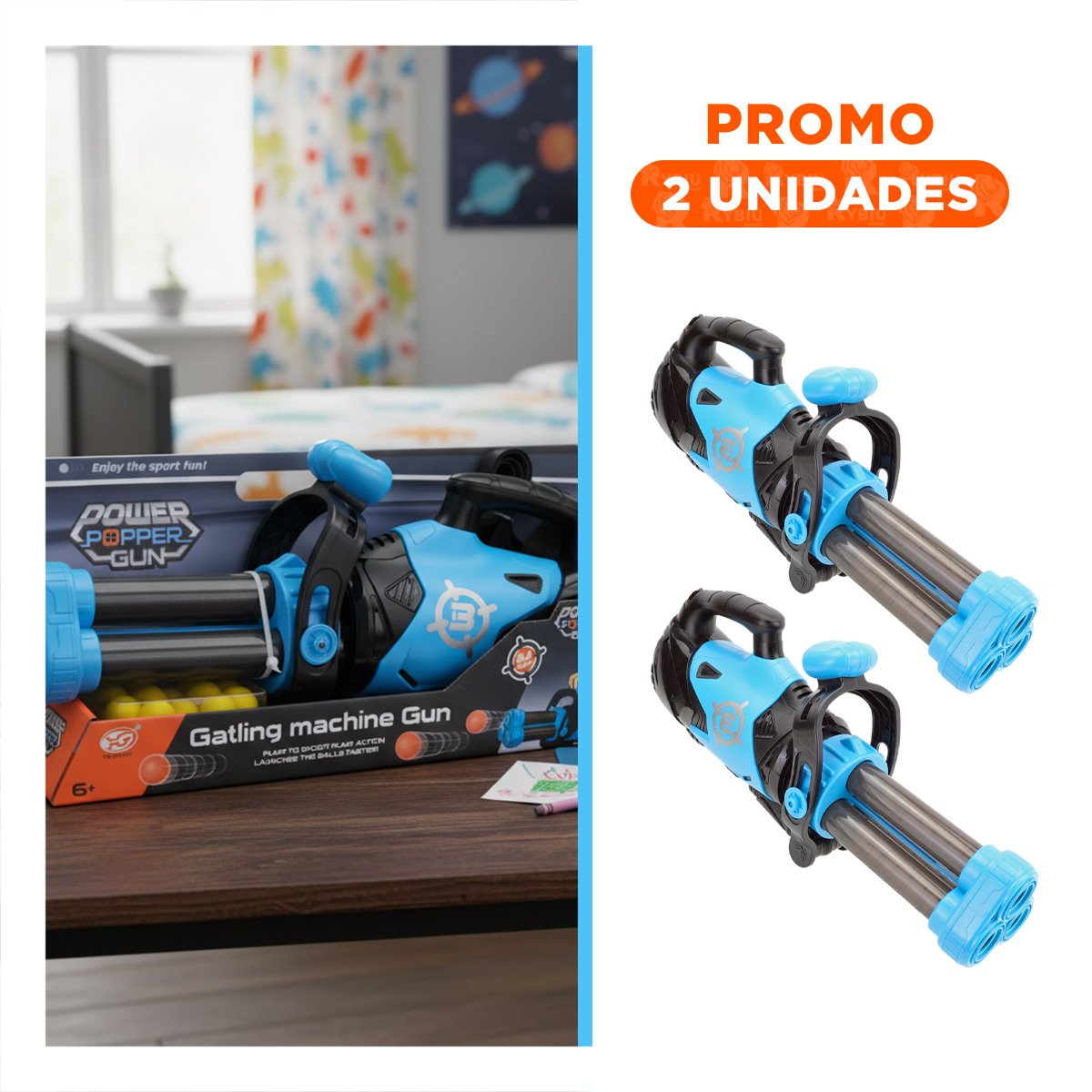 PACK2 AMETRALLADORA DE ESPUMA PARA BATALLAS DE JUEGO Y MOVIMIENTO EN AZUL - 1