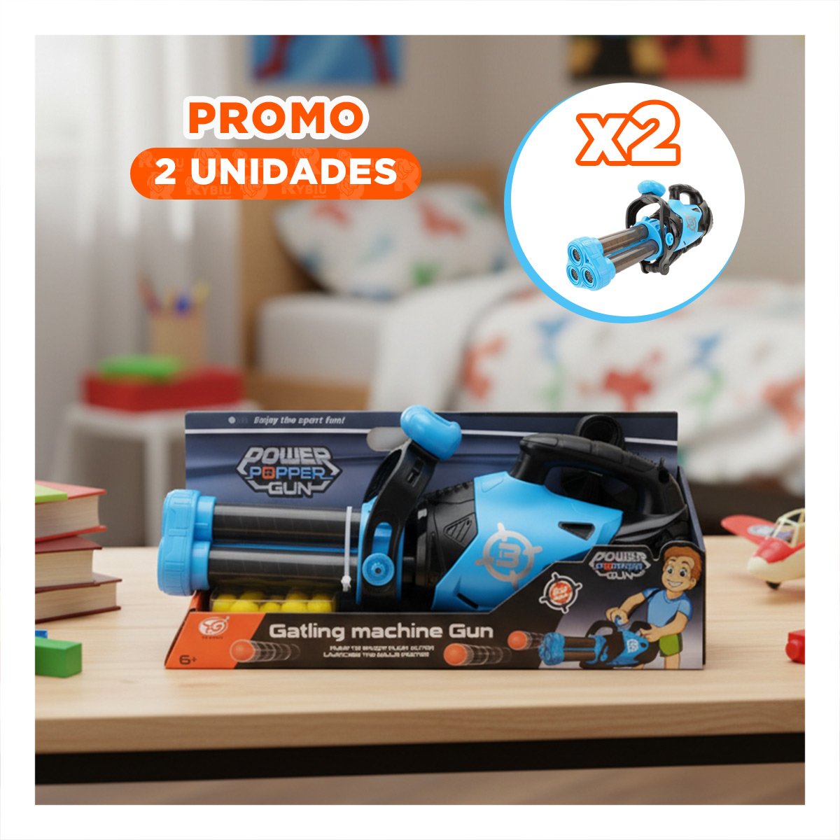 PACK2 BLASTER INTERACTIVO DE ESPUMA PARA EXPERIENCIAS DE JUEGO ACTIVO EN AZUL YREGALO STICKER - 1