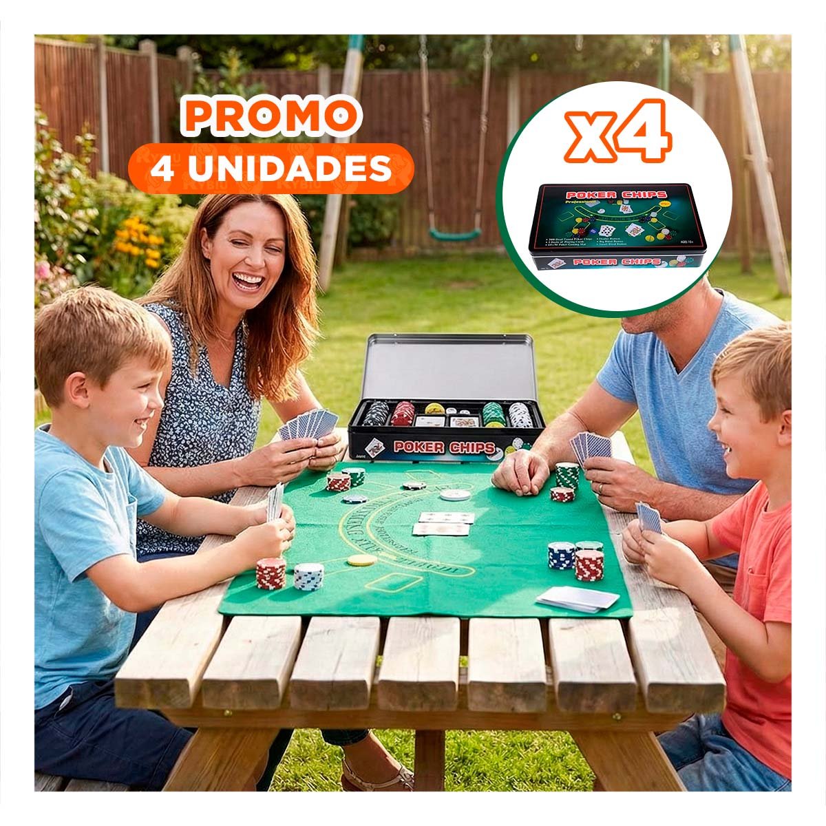 PACK4 SELECCION DE FICHAS POKER NEGRO PARA MESA DE JUEGO EN CASA - 1