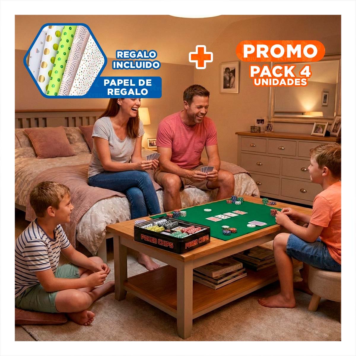 PACK4 VARIANTE DE FICHAS POKER NEGRO PARA ENTRETENIMIENTO SOCIAL HOGAR YPAPEL REGALO - 1