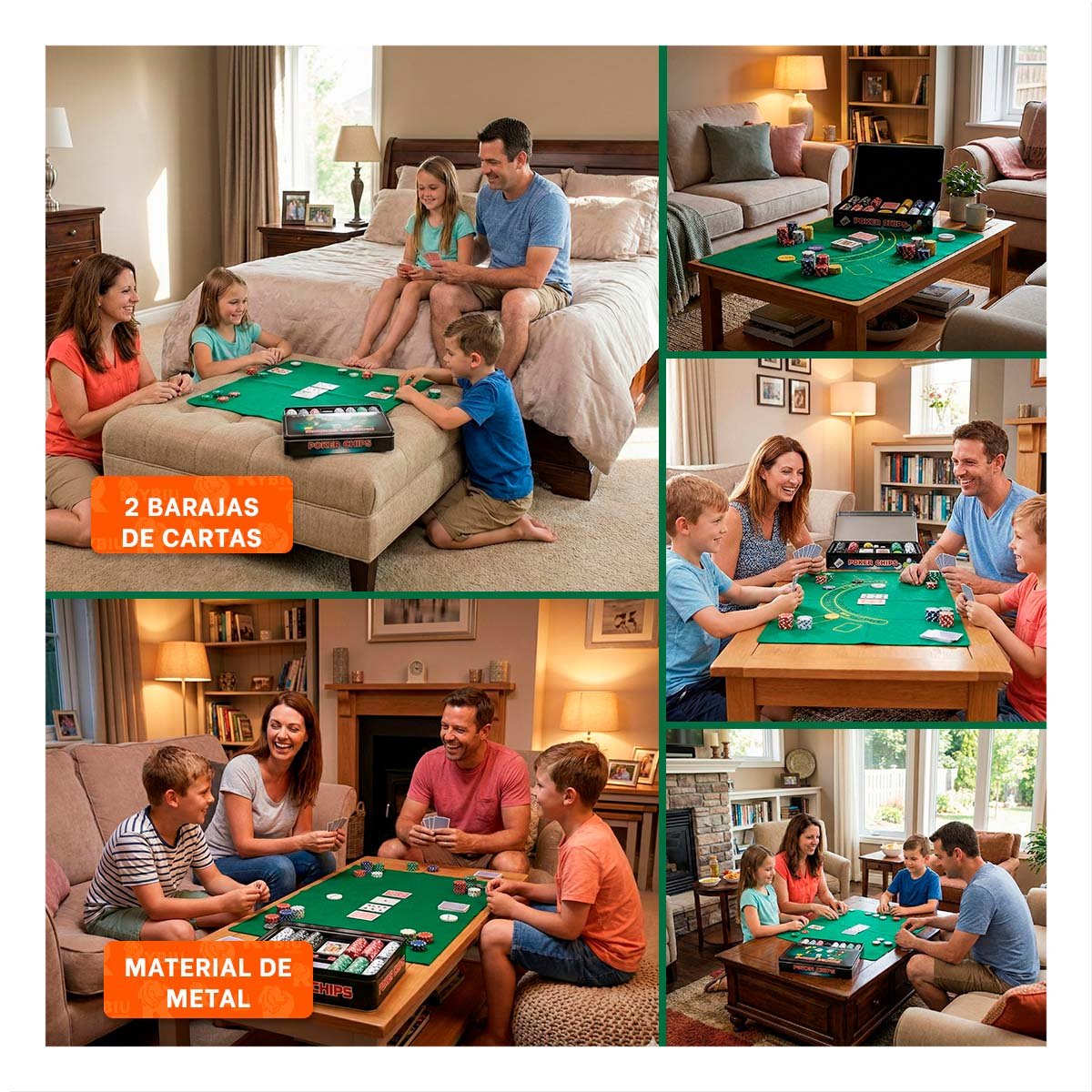 JUEGO DE CASINO CON FICHAS POKER NEGRO PARA MESA SOCIAL EN HOGAR - 5