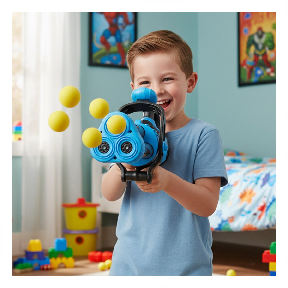 LANZADORA CON BOLAS DE ESPUMA PARA DIVERSION INFANTIL Y MOVIMIENTO AZUL YLIGAS REGALO - 1