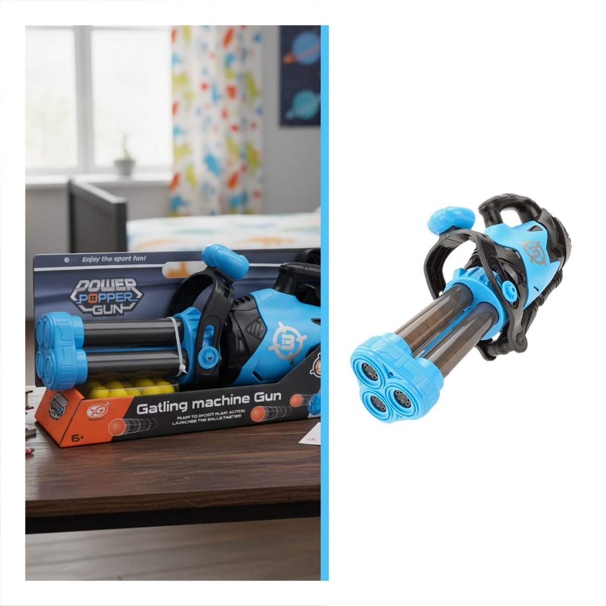 LANZADORA CON BOLAS DE ESPUMA PARA DIVERSION INFANTIL Y MOVIMIENTO AZUL YLIGAS REGALO - 3