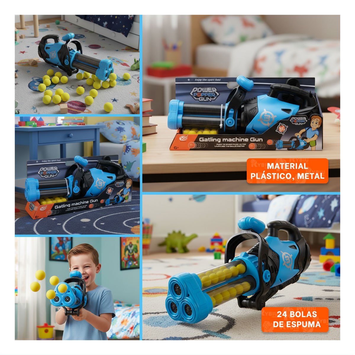 LANZADORA CON BOLAS DE ESPUMA PARA DIVERSION INFANTIL Y MOVIMIENTO AZUL YLIGAS REGALO - 5