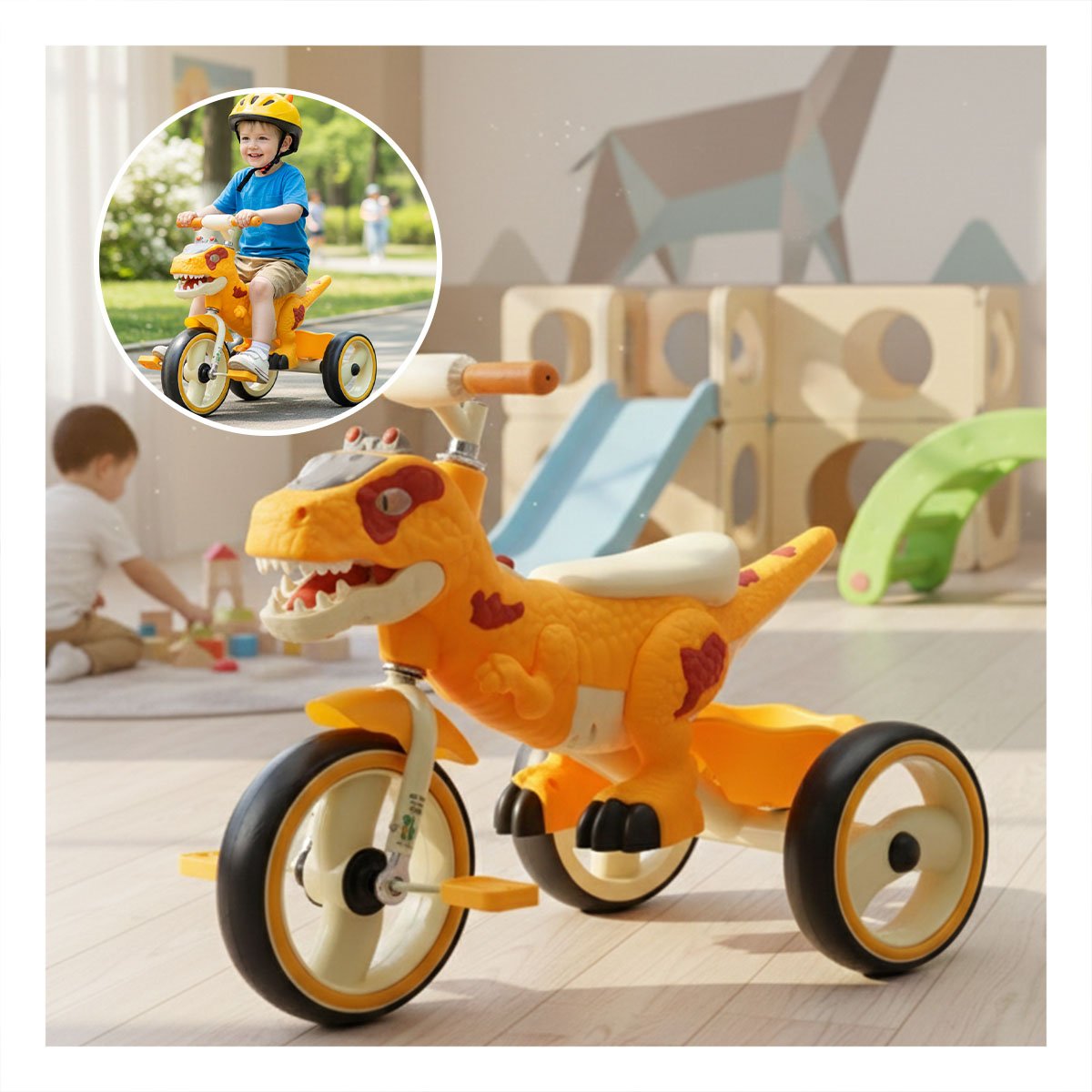 BICICLETA DE DINOSAURIO PARA USO INFANTIL EN COLOR AMARILLO 73X45X59CM YREGALO STICKER - 5