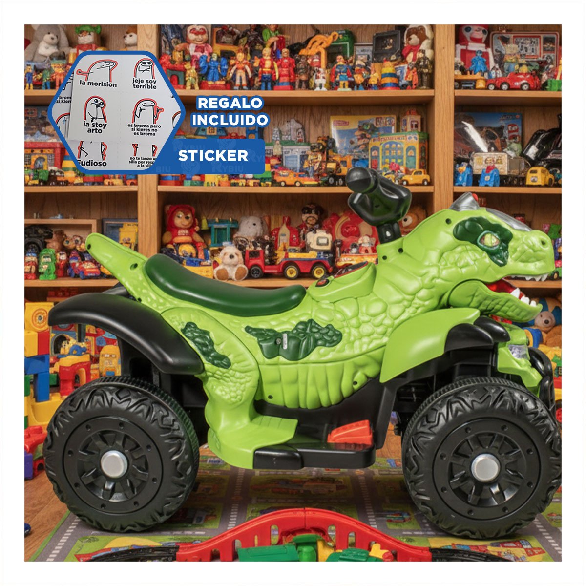 VEHICULO CON FORMA DE DINOSAURIO PARA DESPLAZAMIENTO EN COLOR VERDE 42X72X45CM YREGALO STICKER - 1
