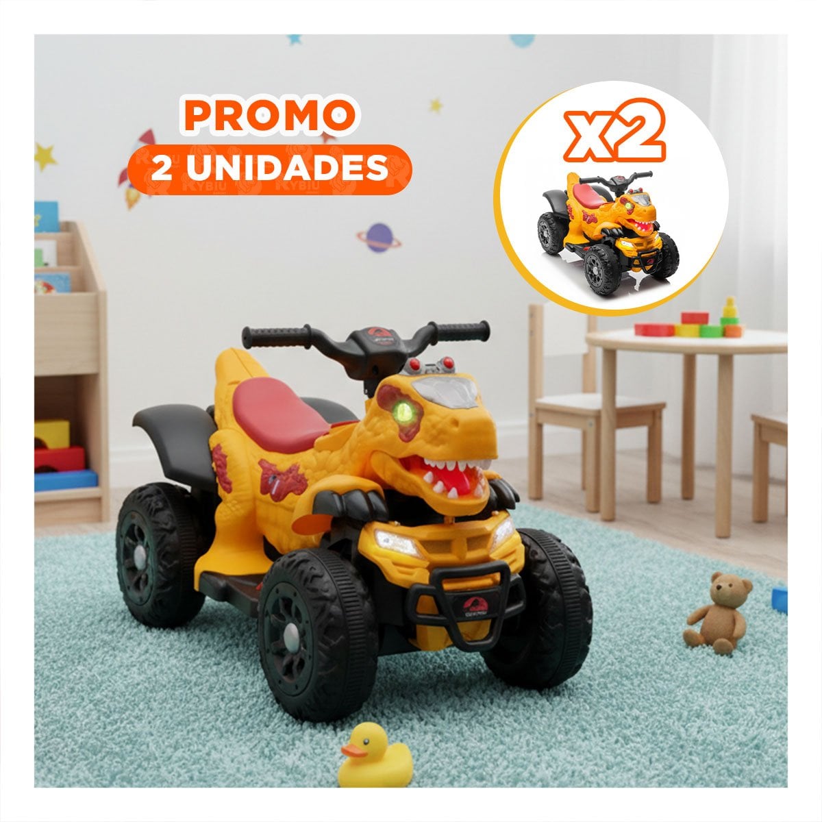 PACK2 MOVIL DINOSAURIO PARA DIVERSION EN PATIO DE COLOR AMARILLO 42X72X45CM YREGALO STICKER - 1