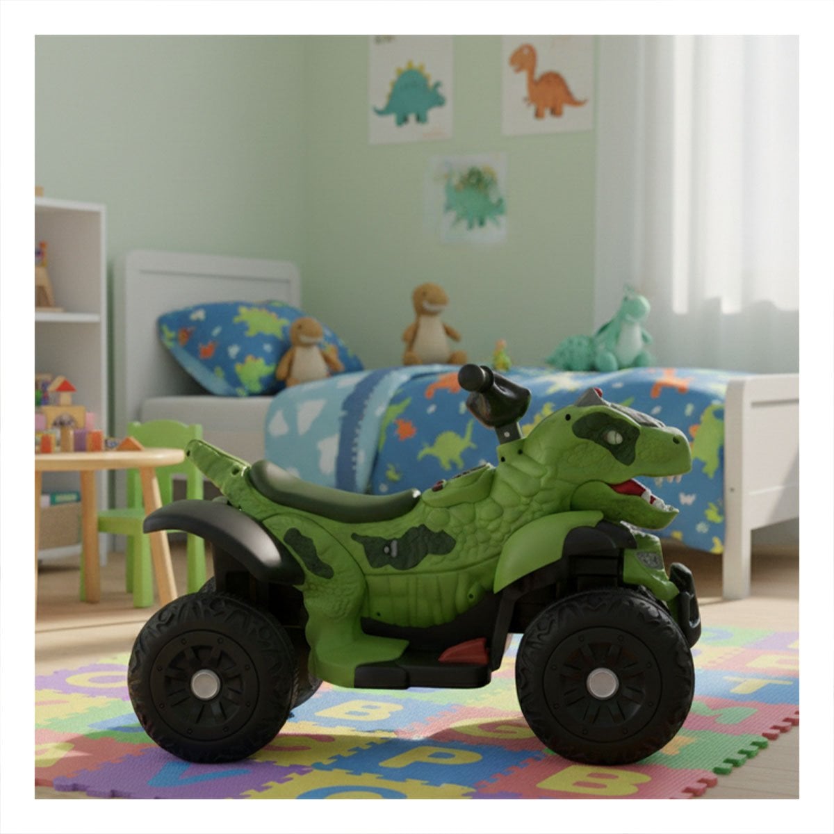 VEHICULO INFANTIL DE DINOSAURIO PARA MOVIMIENTO SEGURO COLOR VERDE 42X72X45CM YLIGAS REGALO - 1