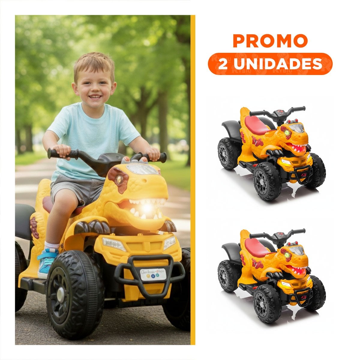 PACK2 VEHICULO DINOSAURIO ENFOCADO EN JUEGO Y DESPLAZAMIENTO CONTROLADO EN AMARILLO 42X72X45CM - 1