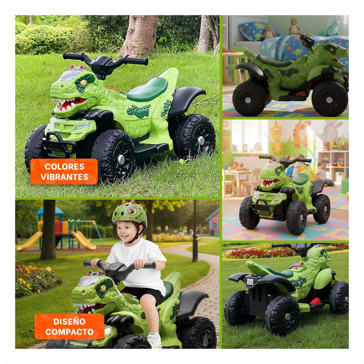 VEHICULO INFANTIL DINOSAURIO PARA JUEGO DIARIO Y ACTIVIDAD MOTRIZ TEMPRANA EN VERDE 42X72X45CM - 5