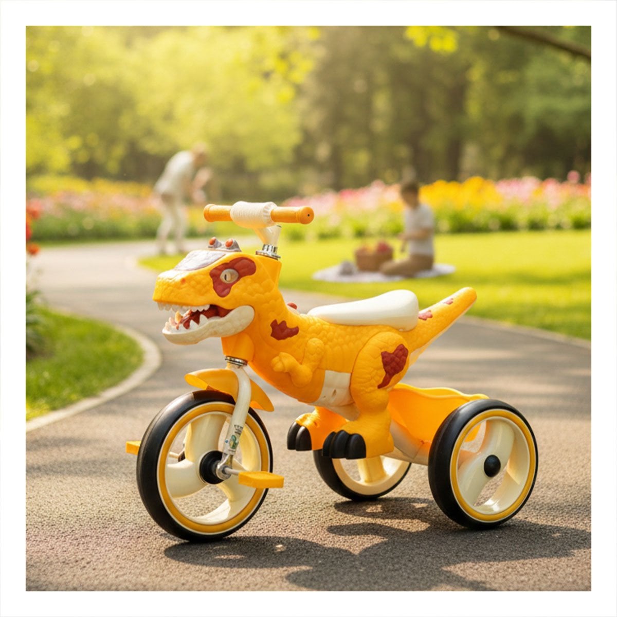 BICICLETA INFANTIL TIPO TRICICLO CON ESTILO DINOSAURIO COLOR AMARILLO 73X45X59CM YLIGAS REGALO - 1