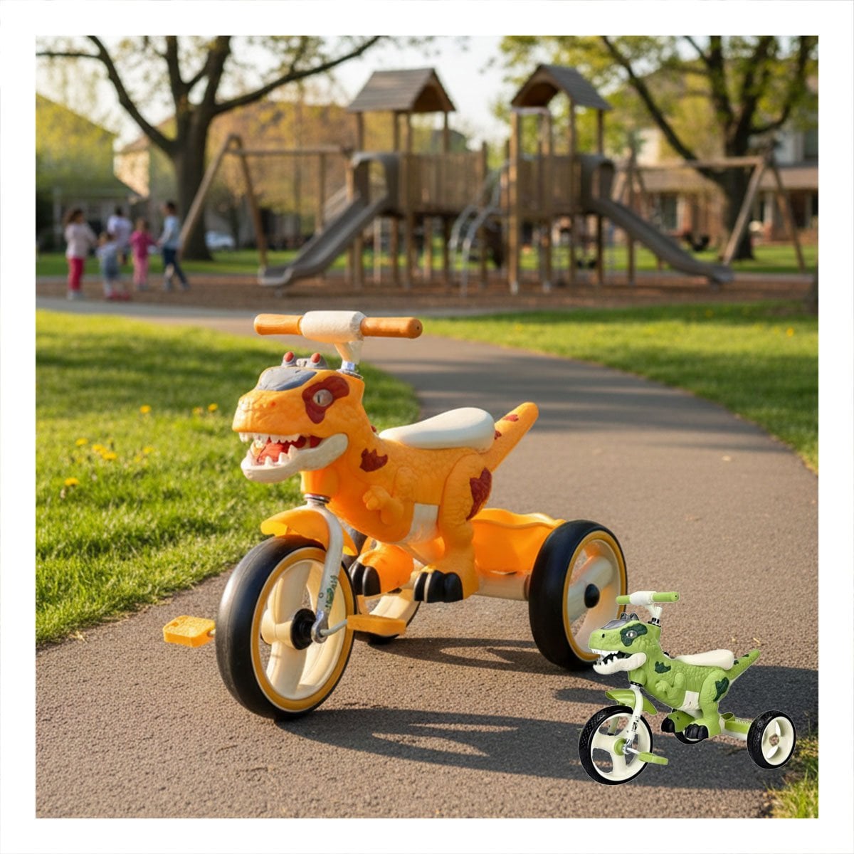 BICICLETA INFANTIL TIPO TRICICLO CON ESTILO DINOSAURIO COLOR AMARILLO 73X45X59CM YLIGAS REGALO - 2