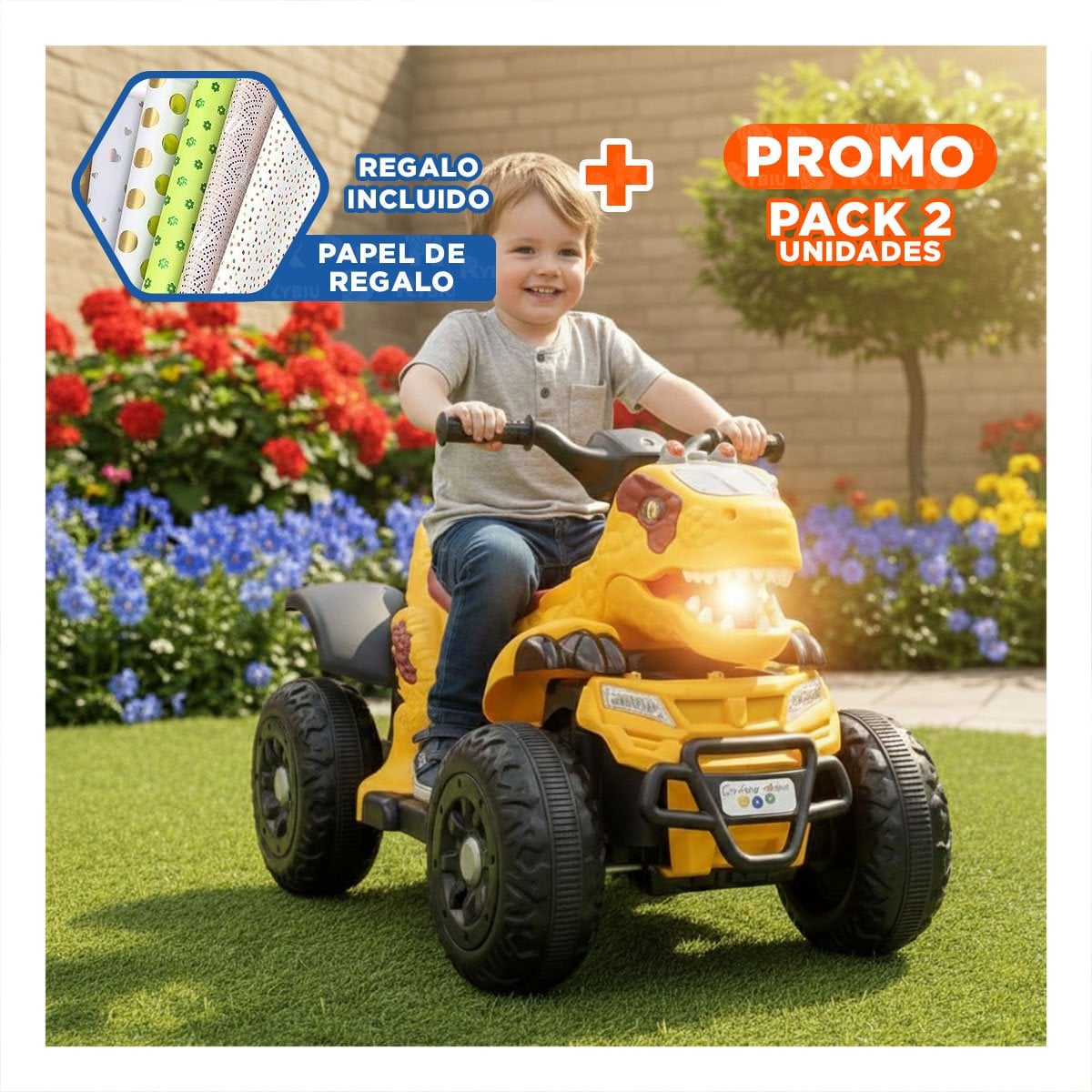 PACK2 VEHICULO CON FORMA DE DINOSAURIO PARA JUEGO COLOR AMARILLO 42X72X45CM YPAPEL REGALO - 1