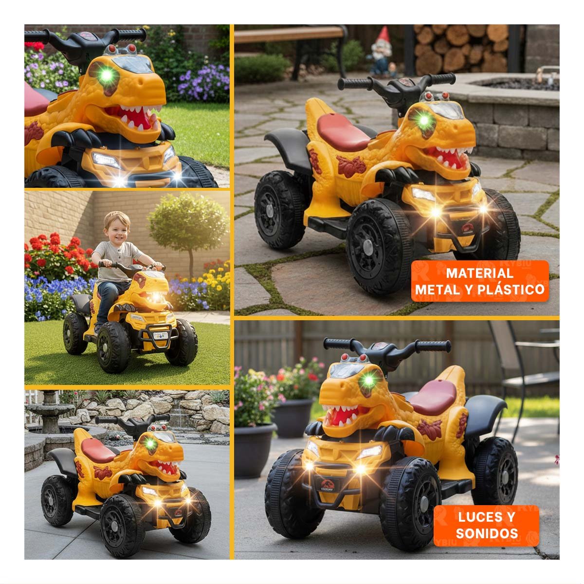 TRANSPORTE CON ESTILO DINOSAURIO PARA JUEGO DIARIO Y DESPLAZAMIENTO COLOR AMARILLO 42X72X45CM - 5