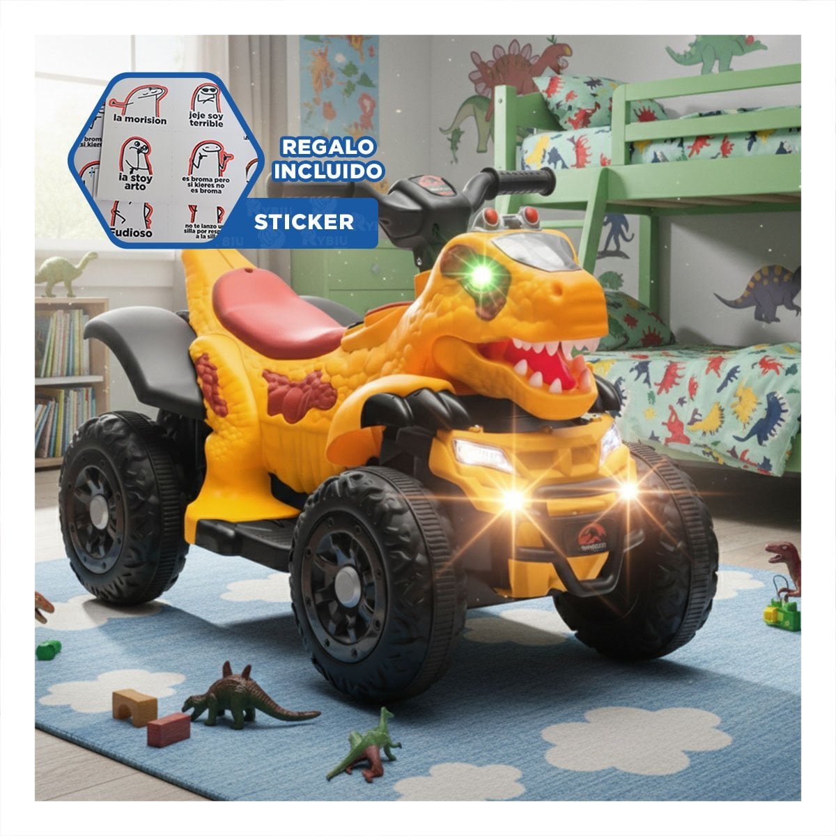 TRANSPORTE CON FORMA DINOSAURIO PARA ACTIVIDAD RECREATIVA AMARILLO 42X72X45CM YREGALO STICKER - 1