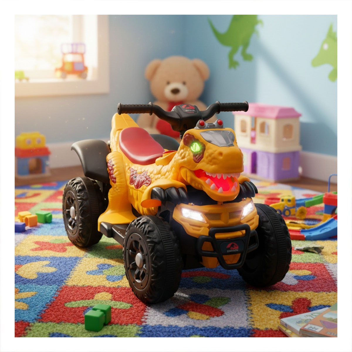TRANSPORTE CON FORMA DINOSAURIO PARA ACTIVIDAD RECREATIVA AMARILLO 42X72X45CM YREGALO STICKER - 2