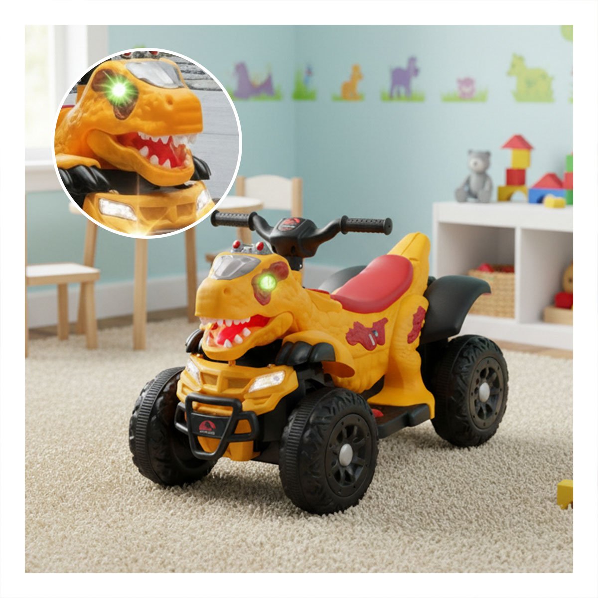 TRANSPORTE CON FORMA DINOSAURIO PARA ACTIVIDAD RECREATIVA AMARILLO 42X72X45CM YREGALO STICKER - 5