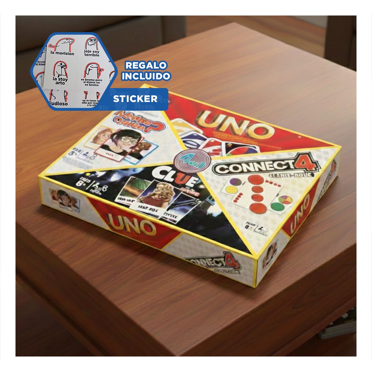 RETO SOCIAL DE MESA MULTICOLOR CON MISTERIO PARA COMPARTIR EN CASA YREGALO STICKER - 1