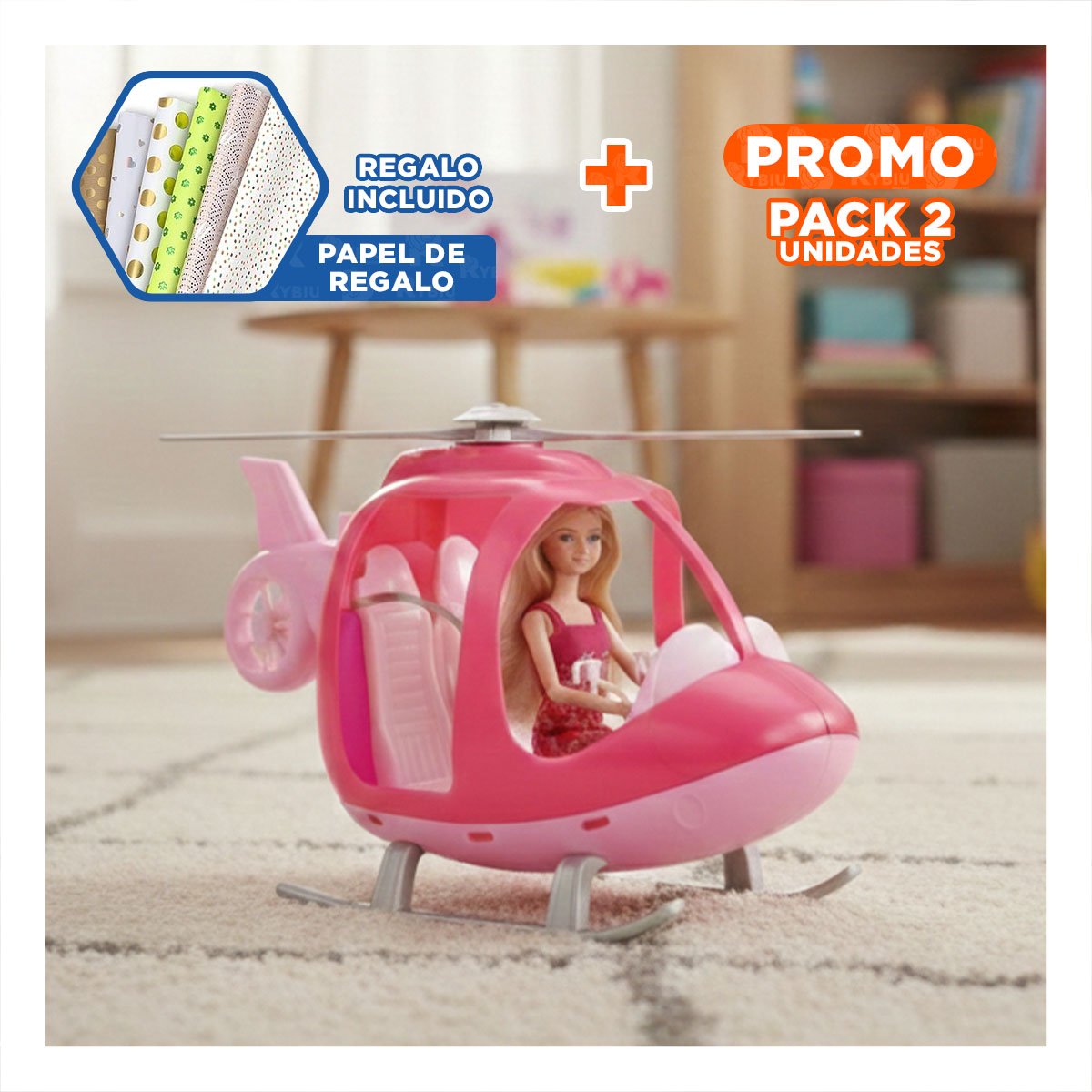 PACK2 ACCESORIO VOLADOR ROSADO CON FIGURA INTERACTIVA PARA JUEGO RECREATIVO YPAPEL REGALO - 1