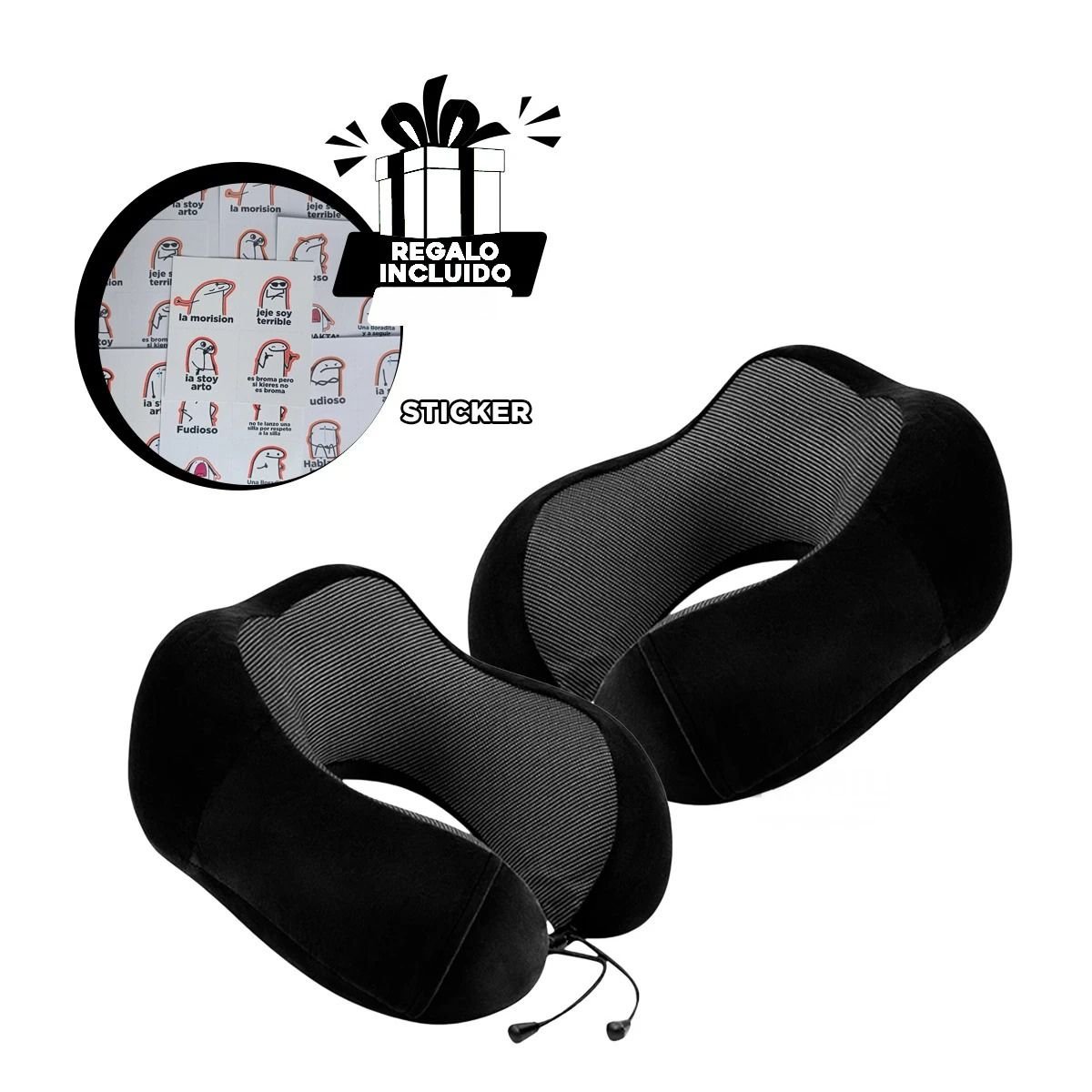 SOPORTE DE CUELLO DE ESPUMA CON MEMORIA INTERIOR NEGRO YREGALO STICKER - 1