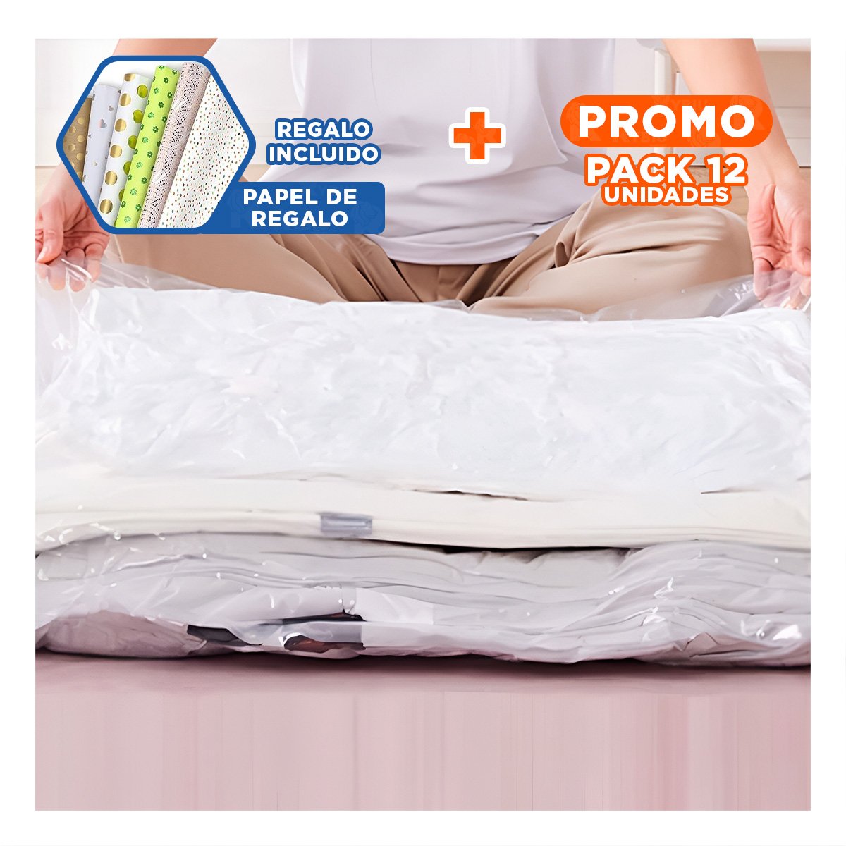 PACK12 SOLUCION AL VACIO DECORATIVA PARA CASA 70X110CM EMPAQUE VERDE YPAPEL REGALO - 1