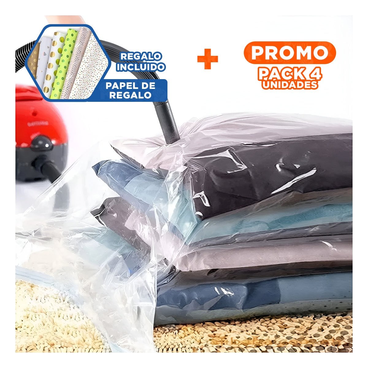 PACK4 SACO AL VACIO DURABLE Y REUTILIZABLE TRANSPARENTE EMPAQUE GRIS YPAPEL REGALO - 1