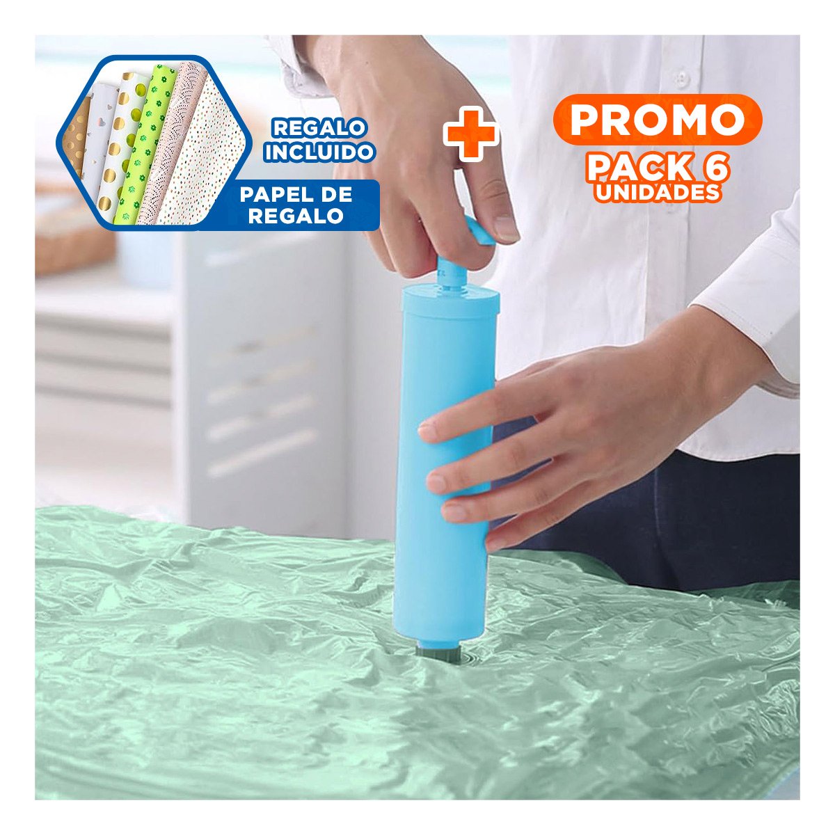 PACK6 COMPRESOR AL VACIO VERSATIL QUE REDUCE ESPACIO CLOSET TRANSPARENTE VERDE YPAPEL REGALO - 1