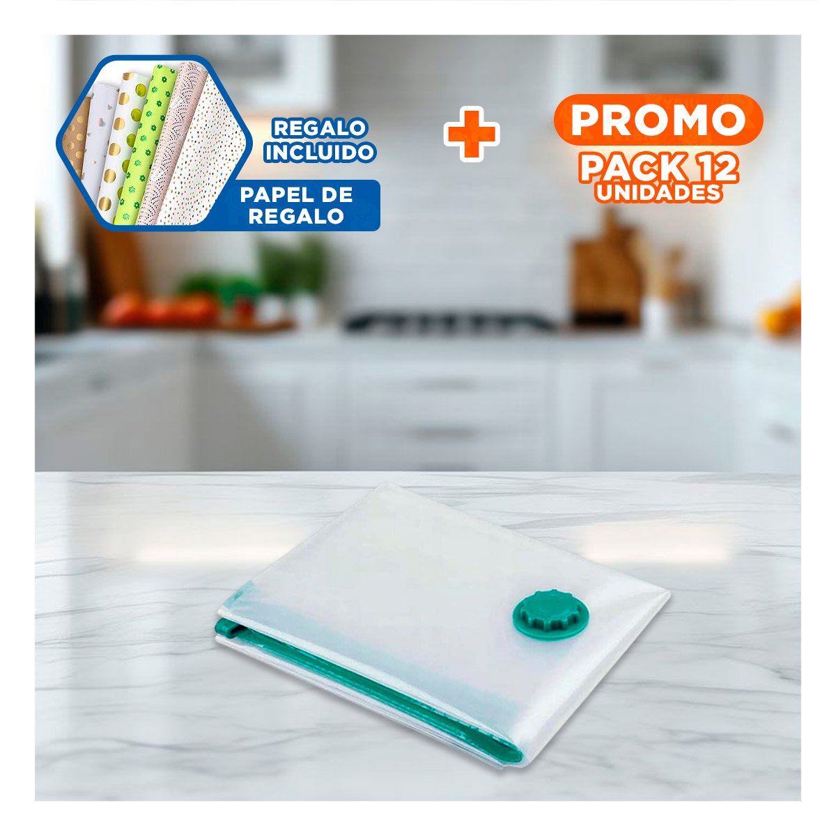 PACK12 ARTICULO AL VACIO PRACTICO PARA CASA Y VIAJES TRANSPARENTE VERDE YPAPEL REGALO - 1